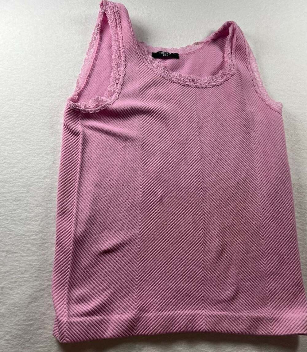 Forever 21 Kids Pink Ribbed Tank Top with Lace Trim